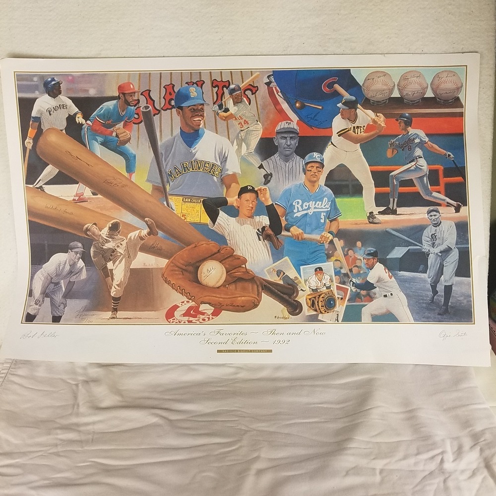 1992 Nabisco MLB "America's Favorites Then & Now" Poster Bob Feller Ozzie Smit